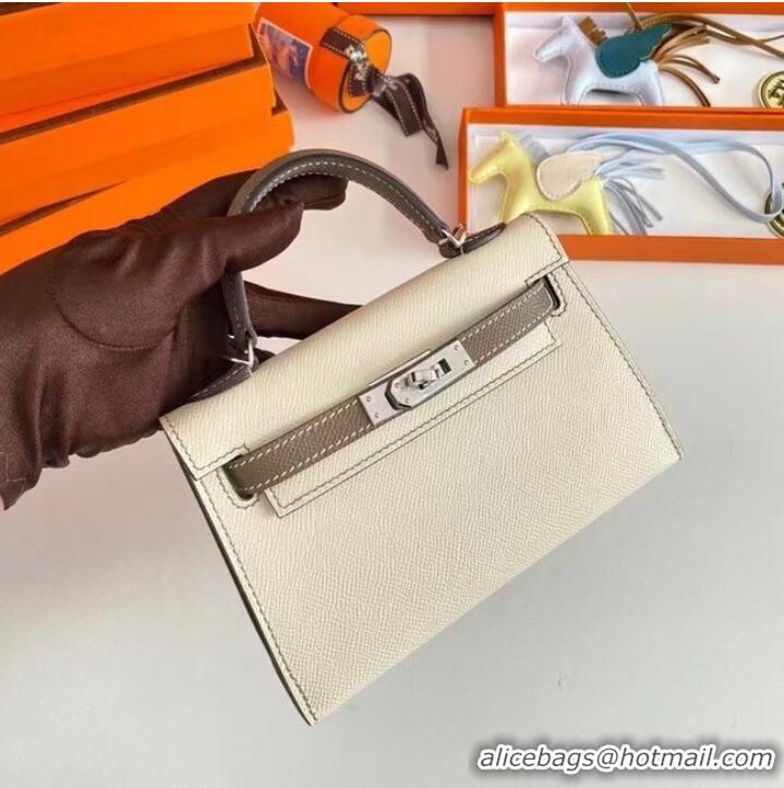 Buy Fashionable Hermes Kelly 19cm Shoulder Bags Epsom Leather KL19 Silver hardware Cream&gray