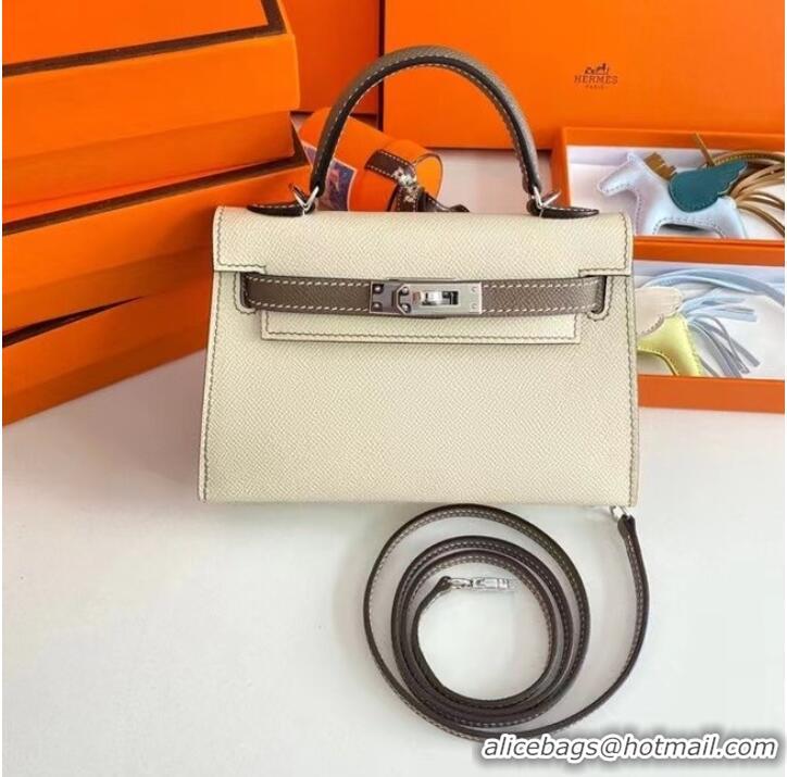 Buy Fashionable Hermes Kelly 19cm Shoulder Bags Epsom Leather KL19 Silver hardware Cream&gray