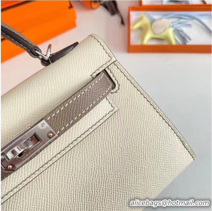 Buy Fashionable Hermes Kelly 19cm Shoulder Bags Epsom Leather KL19 Silver hardware Cream&gray