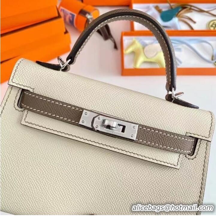 Buy Fashionable Hermes Kelly 19cm Shoulder Bags Epsom Leather KL19 Silver hardware Cream&gray