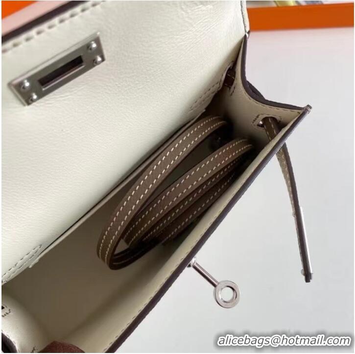 Buy Fashionable Hermes Kelly 19cm Shoulder Bags Epsom Leather KL19 Silver hardware Cream&gray