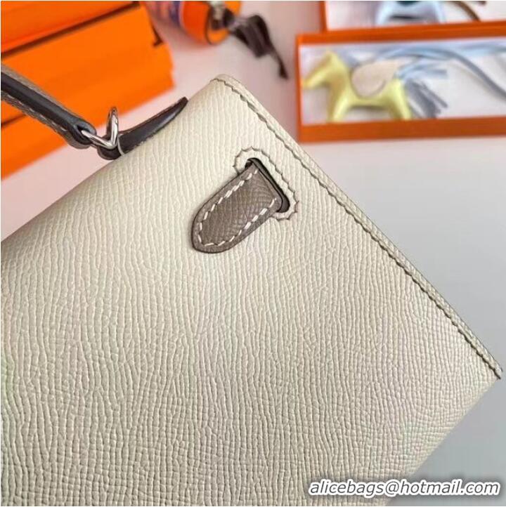 Buy Fashionable Hermes Kelly 19cm Shoulder Bags Epsom Leather KL19 Silver hardware Cream&gray