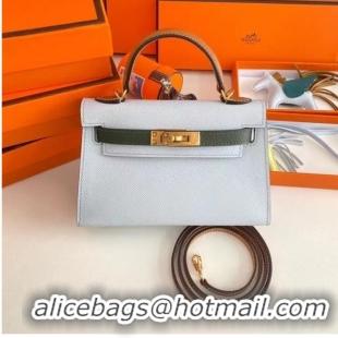 Classic Hermes Kelly 19cm Shoulder Bags Epsom Leather KL19 Gold hardware light blue&green