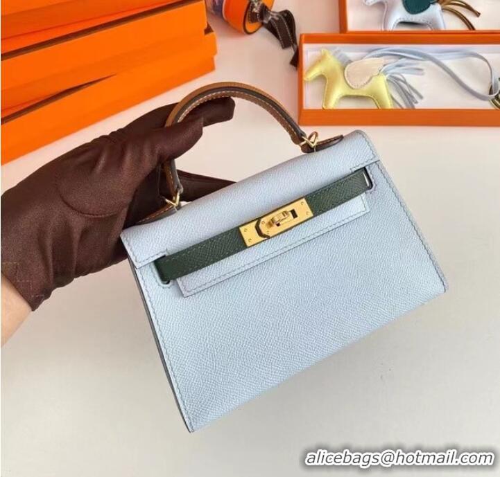 Classic Hermes Kelly 19cm Shoulder Bags Epsom Leather KL19 Gold hardware light blue&green