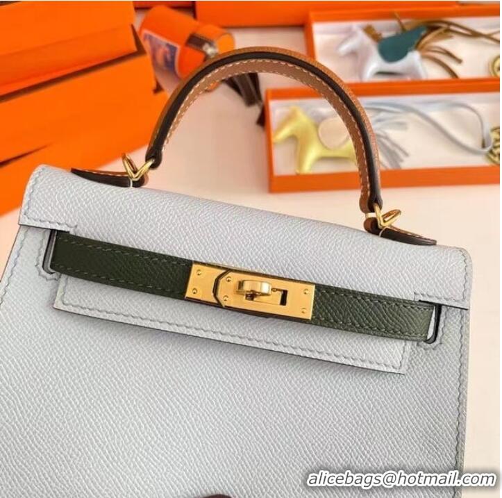 Classic Hermes Kelly 19cm Shoulder Bags Epsom Leather KL19 Gold hardware light blue&green