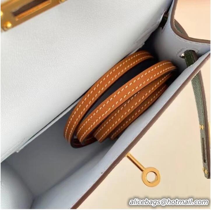 Classic Hermes Kelly 19cm Shoulder Bags Epsom Leather KL19 Gold hardware light blue&green