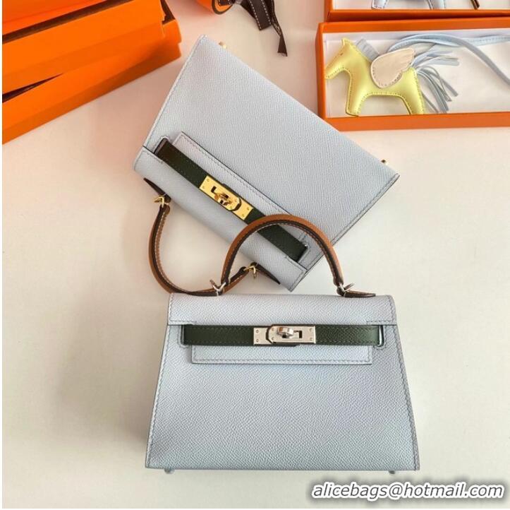 Classic Hermes Kelly 19cm Shoulder Bags Epsom Leather KL19 Gold hardware light blue&green