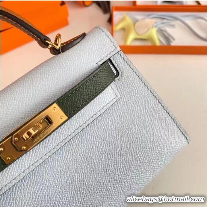 Classic Hermes Kelly 19cm Shoulder Bags Epsom Leather KL19 Gold hardware light blue&green