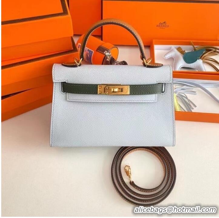 Classic Hermes Kelly 19cm Shoulder Bags Epsom Leather KL19 Gold hardware light blue&green