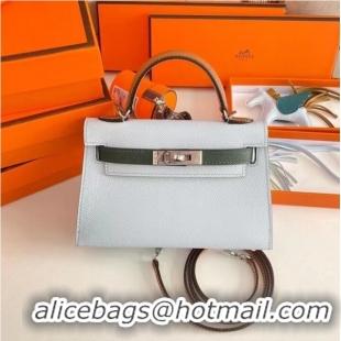 Modern Classic Hermes Kelly 19cm Shoulder Bags Epsom Leather KL19 Silver hardware light blue&green