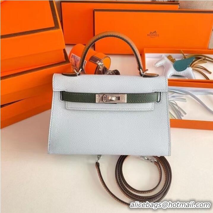 Modern Classic Hermes Kelly 19cm Shoulder Bags Epsom Leather KL19 Silver hardware light blue&green