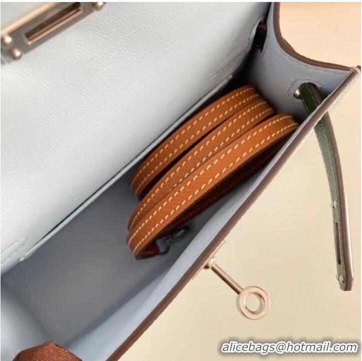 Modern Classic Hermes Kelly 19cm Shoulder Bags Epsom Leather KL19 Silver hardware light blue&green