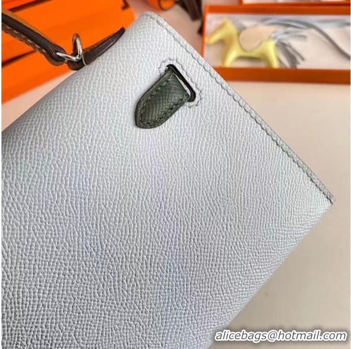 Modern Classic Hermes Kelly 19cm Shoulder Bags Epsom Leather KL19 Silver hardware light blue&green