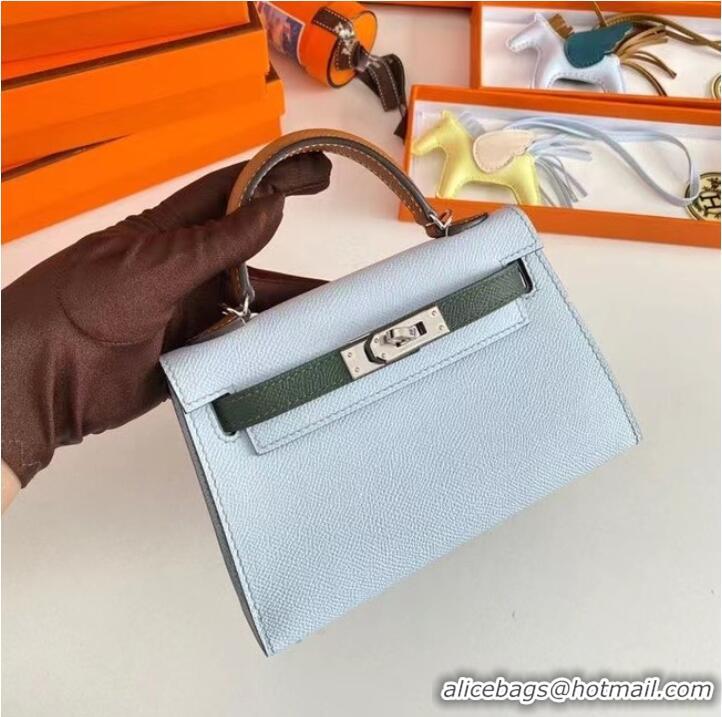 Modern Classic Hermes Kelly 19cm Shoulder Bags Epsom Leather KL19 Silver hardware light blue&green