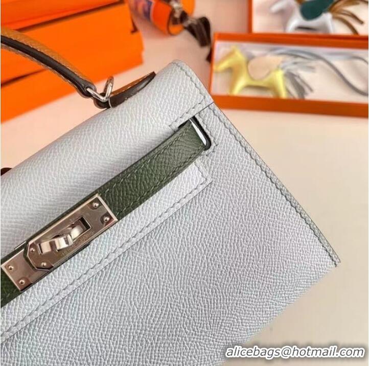 Modern Classic Hermes Kelly 19cm Shoulder Bags Epsom Leather KL19 Silver hardware light blue&green