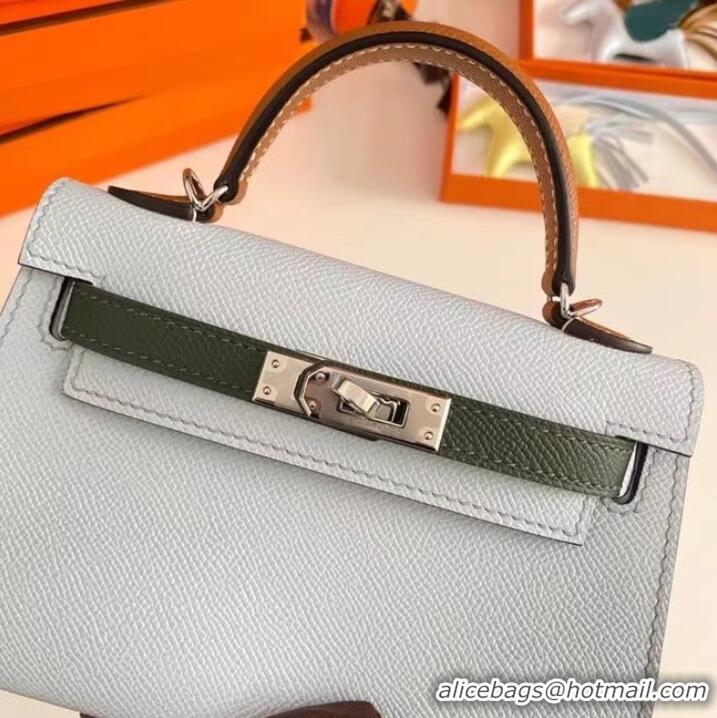 Modern Classic Hermes Kelly 19cm Shoulder Bags Epsom Leather KL19 Silver hardware light blue&green