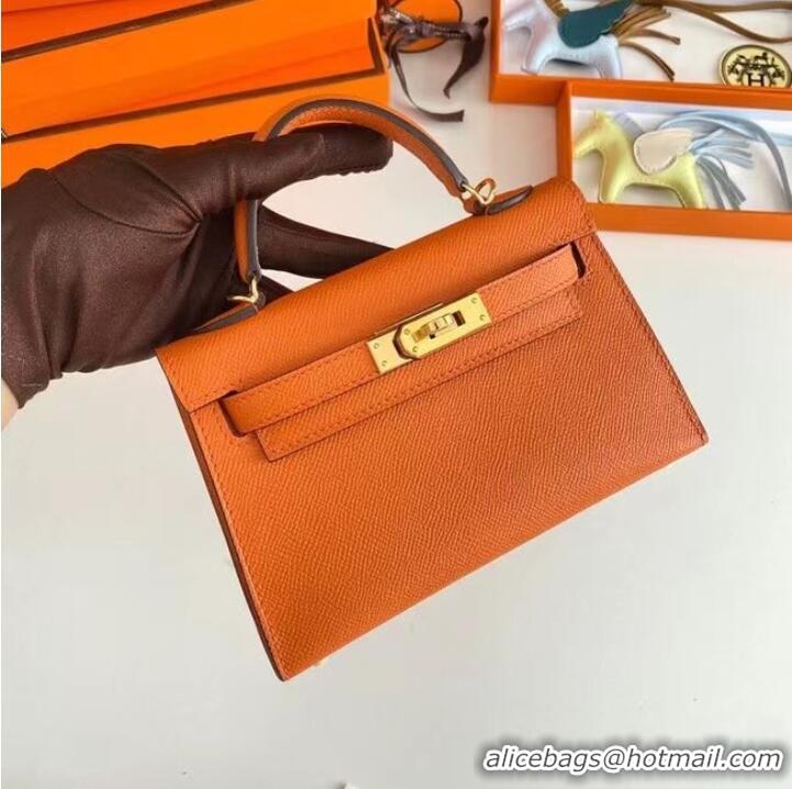 Market Sells Hermes Kelly 19cm Shoulder Bags Epsom Leather KL19 Gold hardware orange