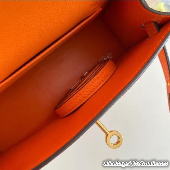 Market Sells Hermes Kelly 19cm Shoulder Bags Epsom Leather KL19 Gold hardware orange