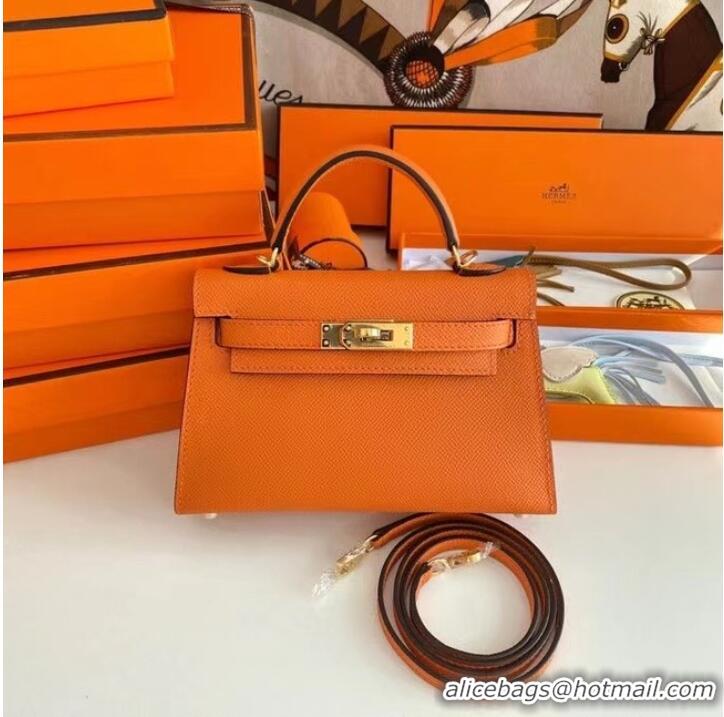 Market Sells Hermes Kelly 19cm Shoulder Bags Epsom Leather KL19 Gold hardware orange