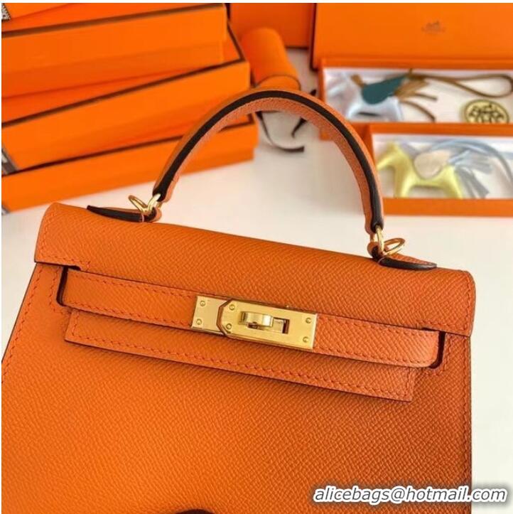 Market Sells Hermes Kelly 19cm Shoulder Bags Epsom Leather KL19 Gold hardware orange