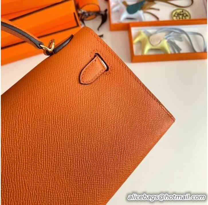 Market Sells Hermes Kelly 19cm Shoulder Bags Epsom Leather KL19 Gold hardware orange