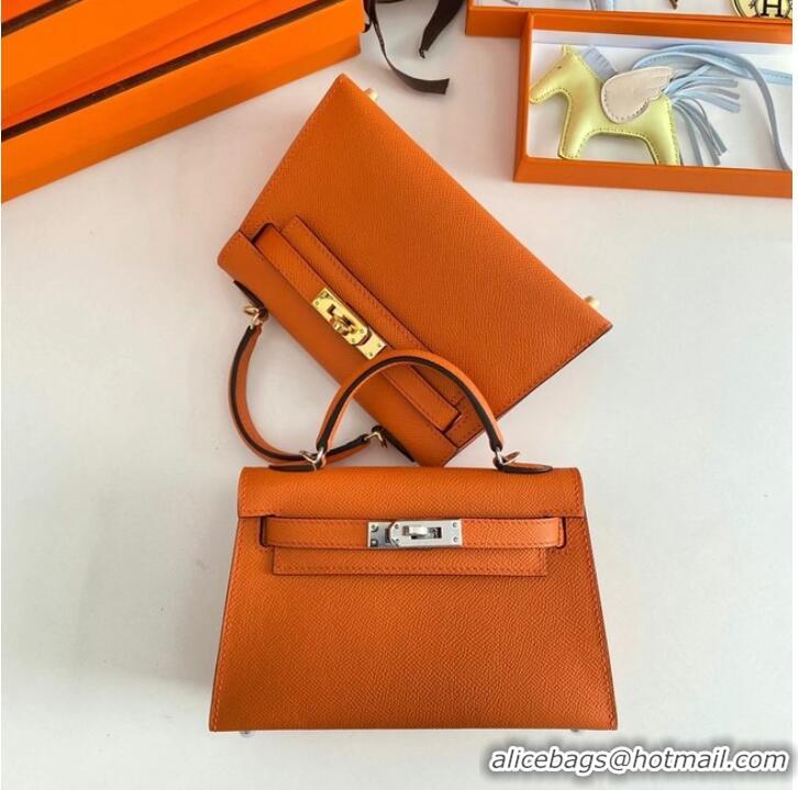 Youthful Hermes Kelly 19cm Shoulder Bags Epsom Leather KL19 Silver hardware orange