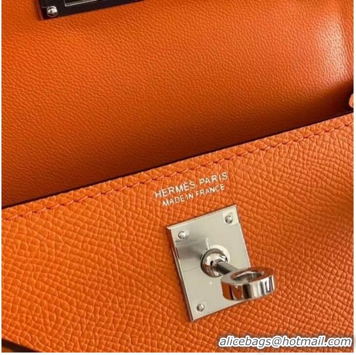 Youthful Hermes Kelly 19cm Shoulder Bags Epsom Leather KL19 Silver hardware orange