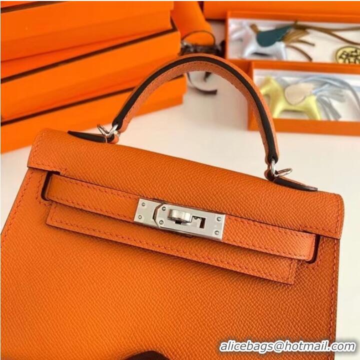 Youthful Hermes Kelly 19cm Shoulder Bags Epsom Leather KL19 Silver hardware orange