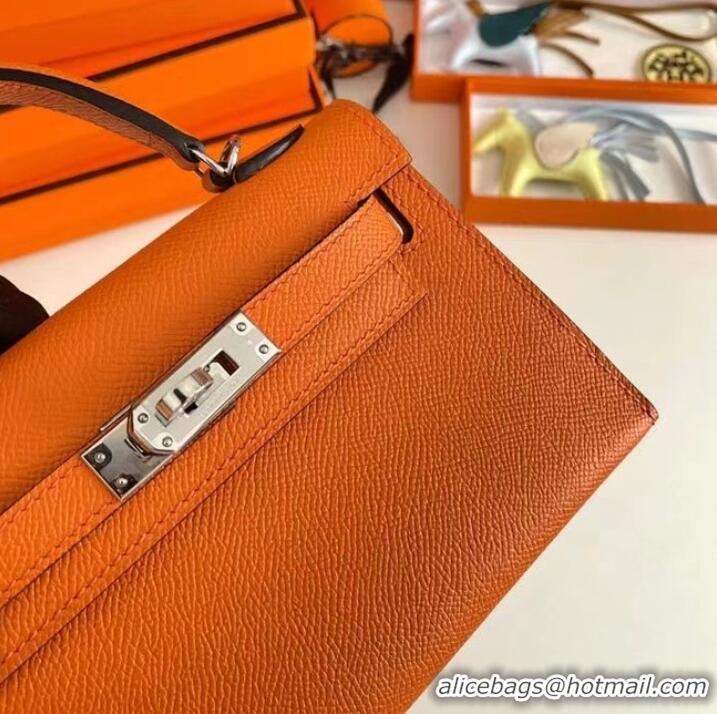 Youthful Hermes Kelly 19cm Shoulder Bags Epsom Leather KL19 Silver hardware orange