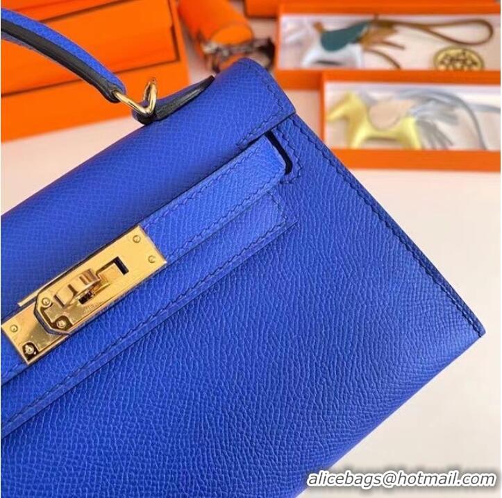 Low Cost Hermes Kelly 19cm Shoulder Bags Epsom Leather KL19 Gold hardware Electro optic blue