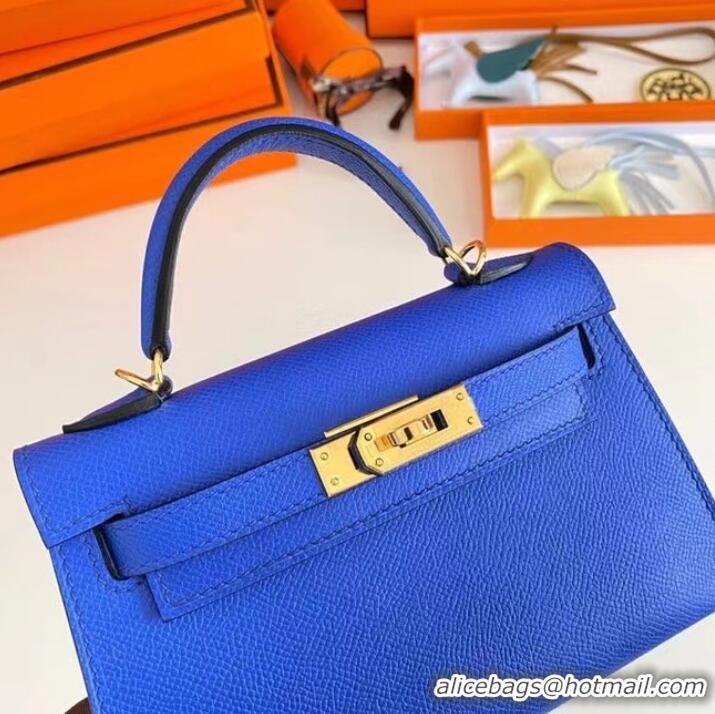 Low Cost Hermes Kelly 19cm Shoulder Bags Epsom Leather KL19 Gold hardware Electro optic blue