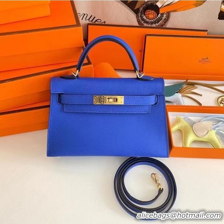 Low Cost Hermes Kelly 19cm Shoulder Bags Epsom Leather KL19 Gold hardware Electro optic blue