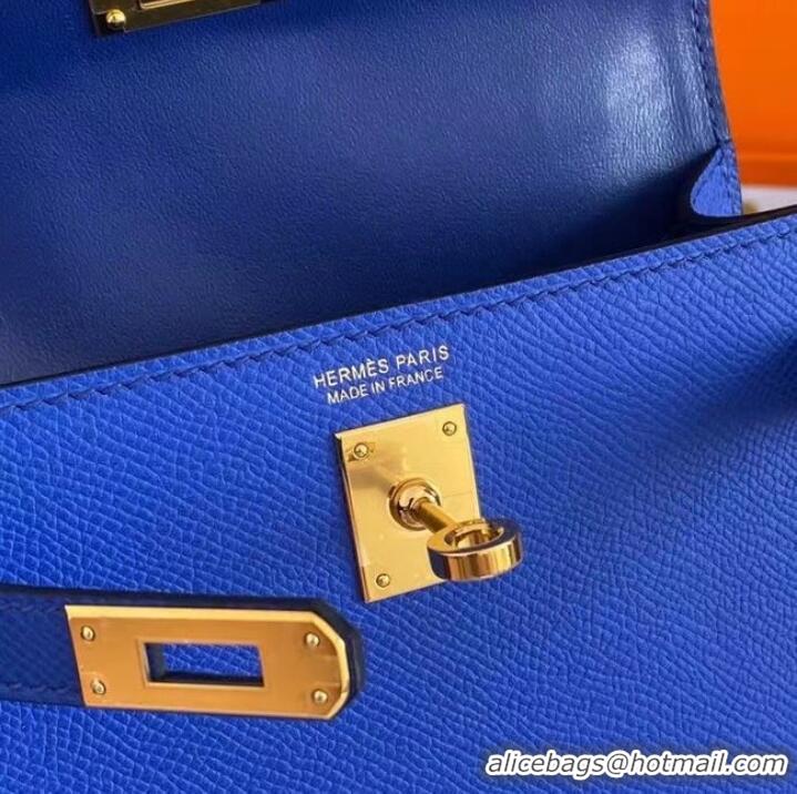 Low Cost Hermes Kelly 19cm Shoulder Bags Epsom Leather KL19 Gold hardware Electro optic blue