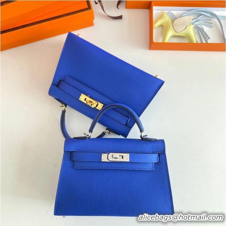 Low Cost Hermes Kelly 19cm Shoulder Bags Epsom Leather KL19 Gold hardware Electro optic blue