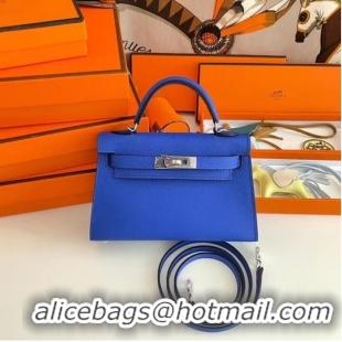 Top Quality Hermes Kelly 19cm Shoulder Bags Epsom Leather KL19 Silver hardware Electro optic blue