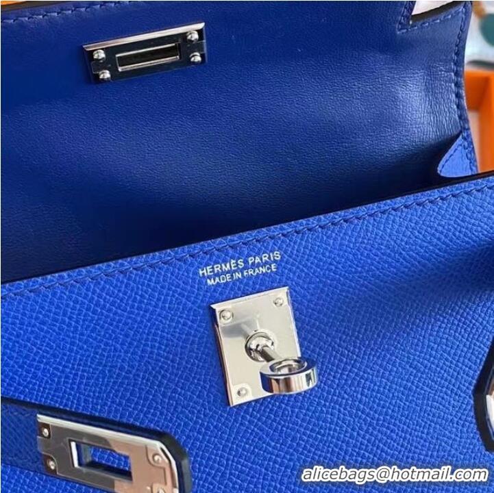 Top Quality Hermes Kelly 19cm Shoulder Bags Epsom Leather KL19 Silver hardware Electro optic blue