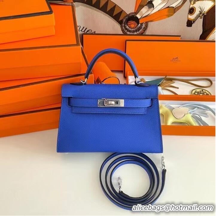 Top Quality Hermes Kelly 19cm Shoulder Bags Epsom Leather KL19 Silver hardware Electro optic blue