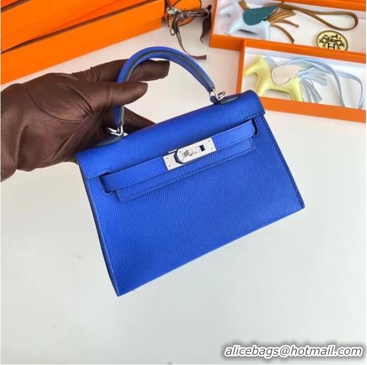 Top Quality Hermes Kelly 19cm Shoulder Bags Epsom Leather KL19 Silver hardware Electro optic blue