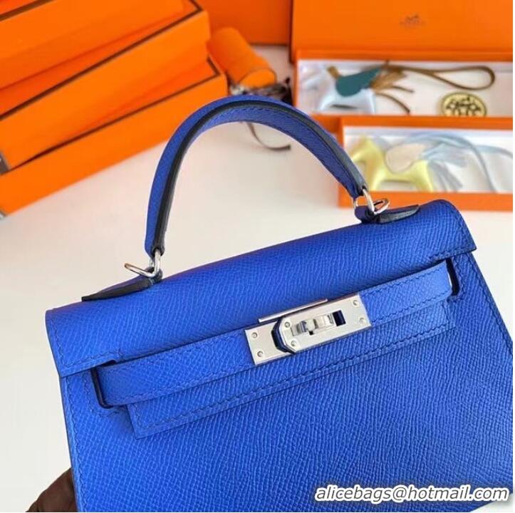 Top Quality Hermes Kelly 19cm Shoulder Bags Epsom Leather KL19 Silver hardware Electro optic blue