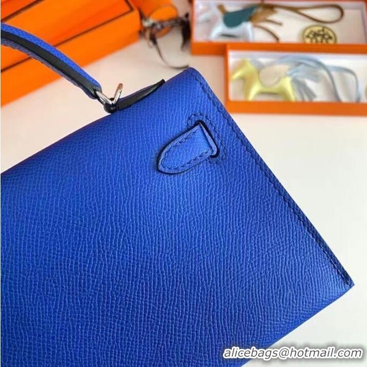 Top Quality Hermes Kelly 19cm Shoulder Bags Epsom Leather KL19 Silver hardware Electro optic blue