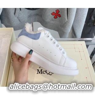 Lower Price Alexander Mcqueen White Calfskin and Shearling Sneakers Blue 112359