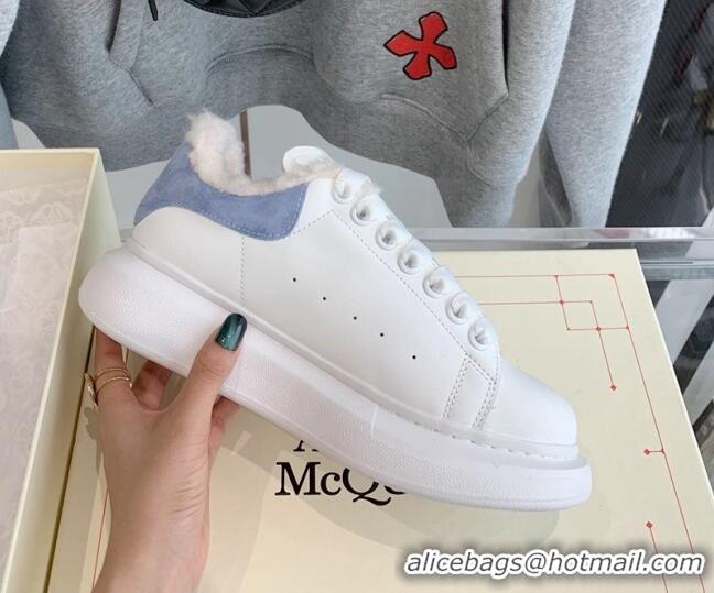 Lower Price Alexander Mcqueen White Calfskin and Shearling Sneakers Blue 112359