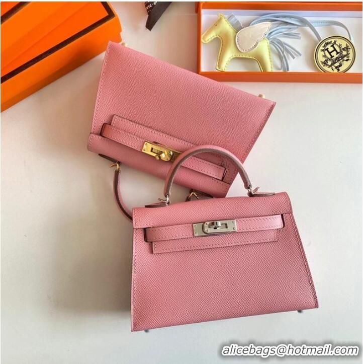 Low Cost Hermes Kelly 19cm Shoulder Bags Epsom Leather KL19 Silver hardware pink