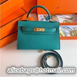 Luxurious Hermes Kelly 19cm Shoulder Bags Epsom Leather KL19 Gold hardware Lake blue