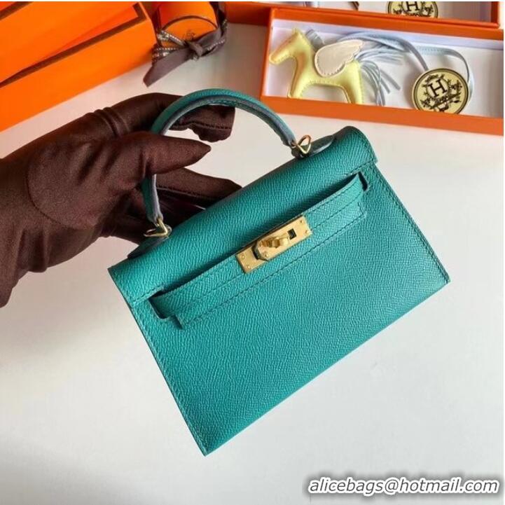 Luxurious Hermes Kelly 19cm Shoulder Bags Epsom Leather KL19 Gold hardware Lake blue