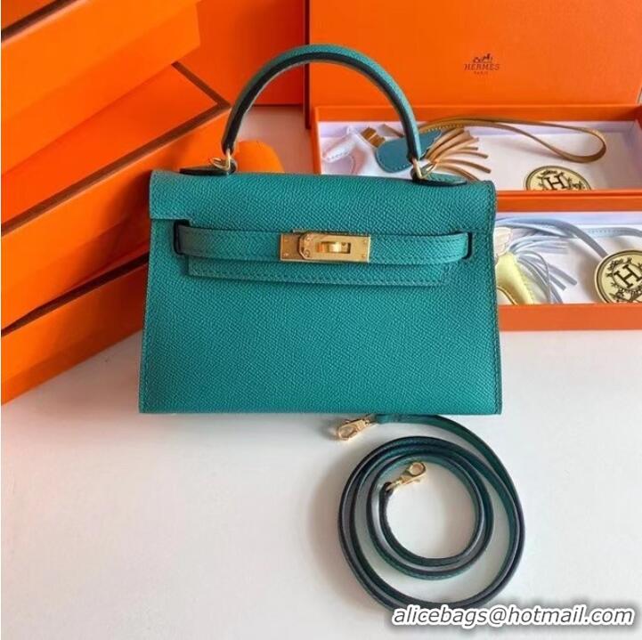 Luxurious Hermes Kelly 19cm Shoulder Bags Epsom Leather KL19 Gold hardware Lake blue