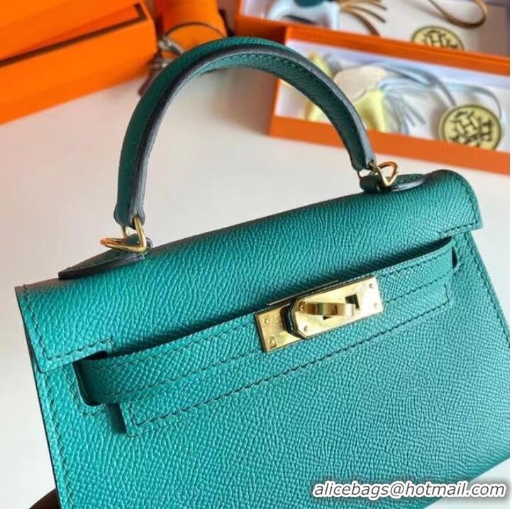 Luxurious Hermes Kelly 19cm Shoulder Bags Epsom Leather KL19 Gold hardware Lake blue