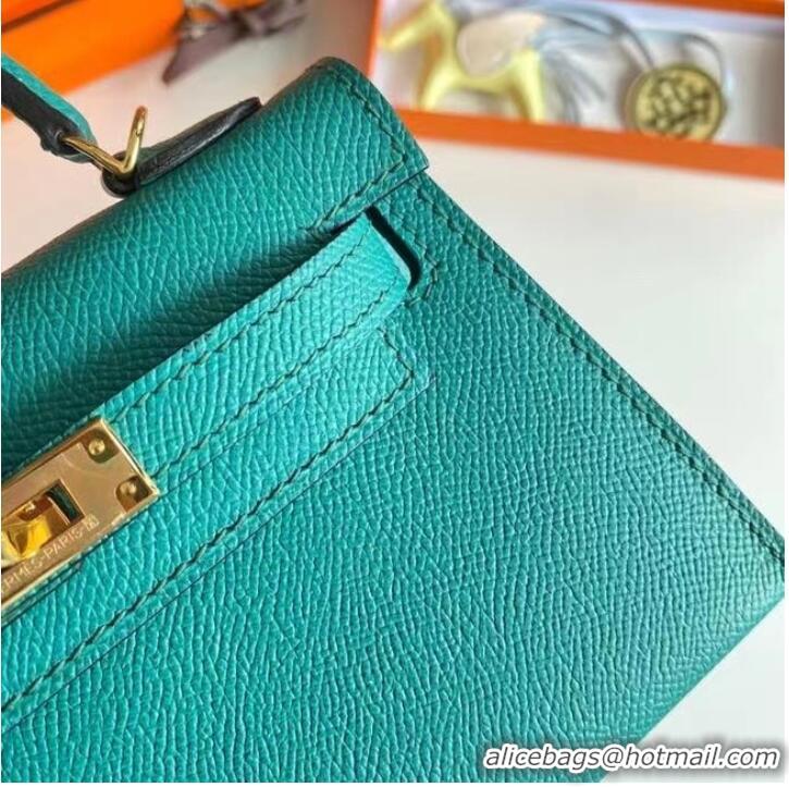 Luxurious Hermes Kelly 19cm Shoulder Bags Epsom Leather KL19 Gold hardware Lake blue