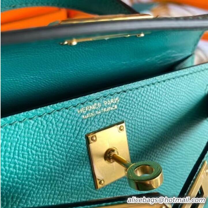 Luxurious Hermes Kelly 19cm Shoulder Bags Epsom Leather KL19 Gold hardware Lake blue