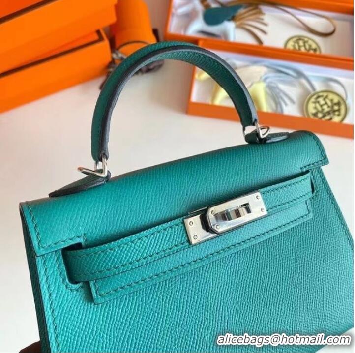 Crafted Hermes Kelly 19cm Shoulder Bags Epsom Leather KL19 Silver hardware Lake blue